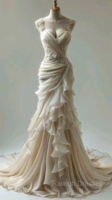 Vintage Mermaid Sweetheart Chiffon Lace Long Wedding Dresses Secondary image