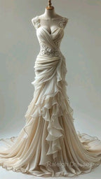 Vintage Mermaid Sweetheart Chiffon Lace Long Wedding Dress