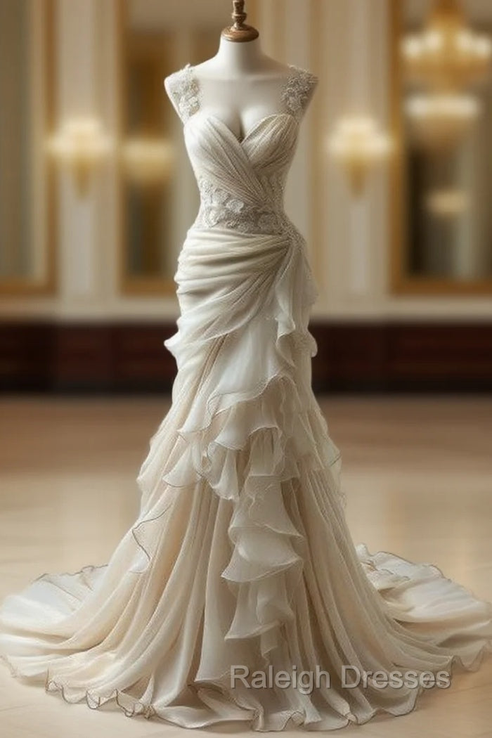 Vintage Mermaid Sweetheart Chiffon Lace Long Wedding Dresses Main image