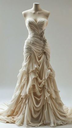 Vintage Mermaid Sweetheart Chiffon Ruffles Long Wedding Dresses Secondary image