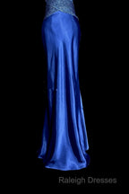 Vintage Mermaid Sweetheart Neckline Royal Blue Satin Backless Prom Gown Fairy Prom Dress