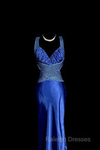 Vintage Mermaid Sweetheart Neckline Royal Blue Satin Backless Prom Gown Fairy Prom Dresses