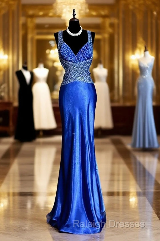 Vintage Mermaid Sweetheart Neckline Royal Blue Satin Backless Prom Gown Fairy Prom Dresses Main image