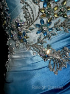 Vintage Mermaid Sweetheart Sleeveless Long Blue Prom Gown Fairy Prom Dress