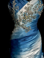 Vintage Mermaid Sweetheart Sleeveless Long Blue Prom Gown Fairy Prom Dresses