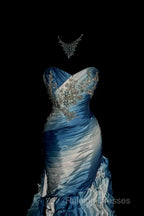 Vintage Mermaid Sweetheart Sleeveless Long Blue Prom Gown Fairy Prom Dresses