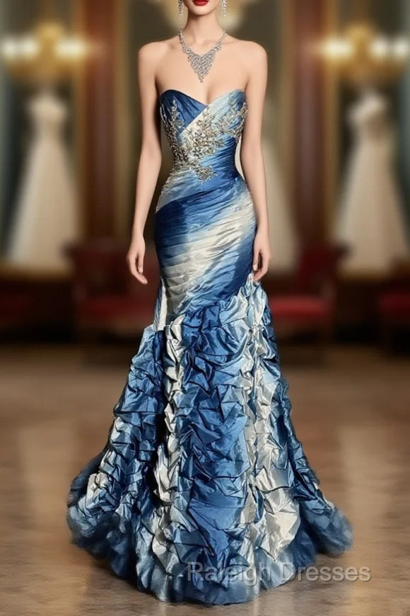 Vintage Mermaid Sweetheart Sleeveless Long Blue Prom Gown Fairy Prom Dresses Main image