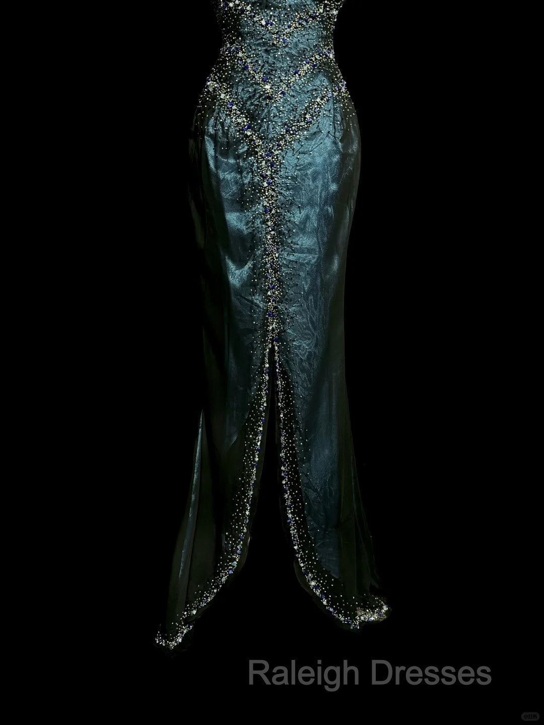 Vintage Mermaid Sweetheart Sleeveless Long Blue Slit Prom Gown Fairy Prom Dress