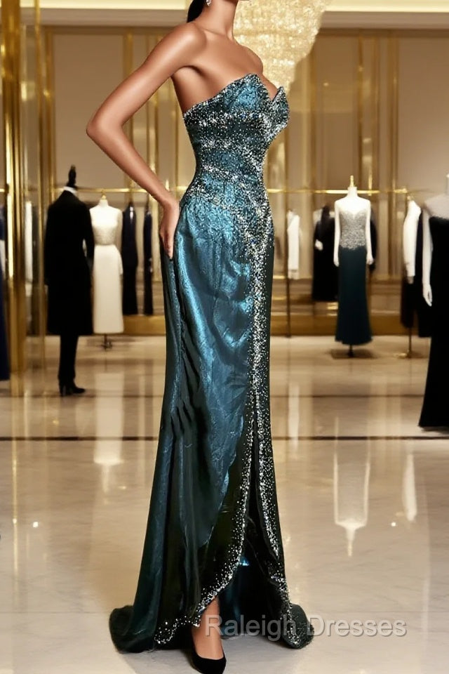Vintage Mermaid Sweetheart Sleeveless Long Blue Slit Prom Gown Fairy Prom Dress Main image