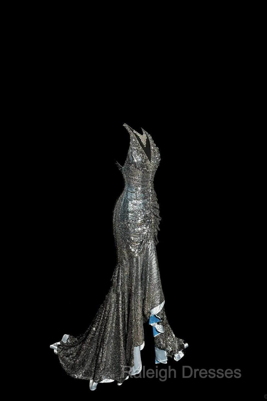 Vintage Mermaid V Neckline Gray Sequin Long Prom Gown Fairy Prom Dresses Secondary image