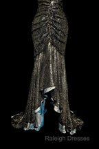 Vintage Mermaid V Neckline Gray Sequin Long Prom Gown Fairy Prom Dress