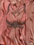 Vintage Mermaid V Neckline Pink Backless Long Prom Gown Fairy Prom Dresses