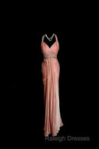 Vintage Mermaid V Neckline Pink Backless Long Prom Gown Fairy Prom Dresses