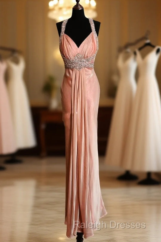 Vintage Mermaid V Neckline Pink Backless Long Prom Gown Fairy Prom Dress Main image