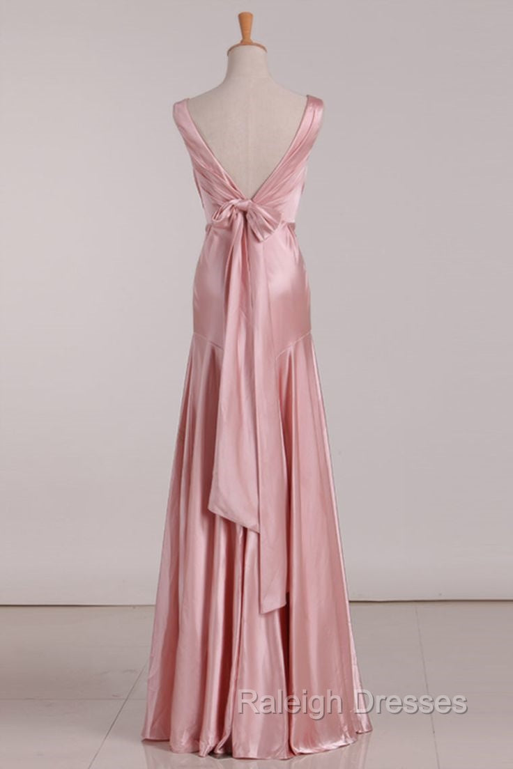 Vintage Mermaid V Neckline Pink Satin Long Prom Dresses Prom Prom Dress Secondary image