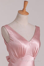 Vintage Mermaid V Neckline Pink Satin Long Prom Dresses Party Evening Dress