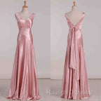 Vintage Mermaid V Neckline Pink Satin Long Prom Dresses Party Evening Dress