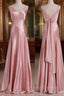 Vintage Mermaid V Neckline Pink Satin Long Prom Dresses Prom Prom Dress