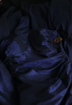 Vintage Navy Blue Mermaid One-Shoulder Satin Long Formal Prom Dress