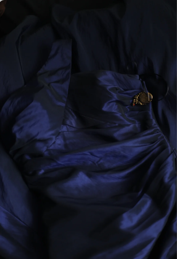 Vintage Navy Blue Mermaid One-Shoulder Satin Long Formal Prom Dress