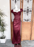 Vintage Navy Blue Mermaid Puff Sleeve Satin Long Formal Prom Dress