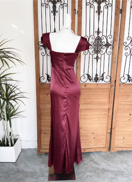 Vintage Navy Blue Mermaid Puff Sleeve Satin Long Formal Prom Dress