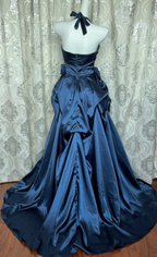 Vintage Navy Blue Strapless Satin Long Ball Gown Prom Dress
