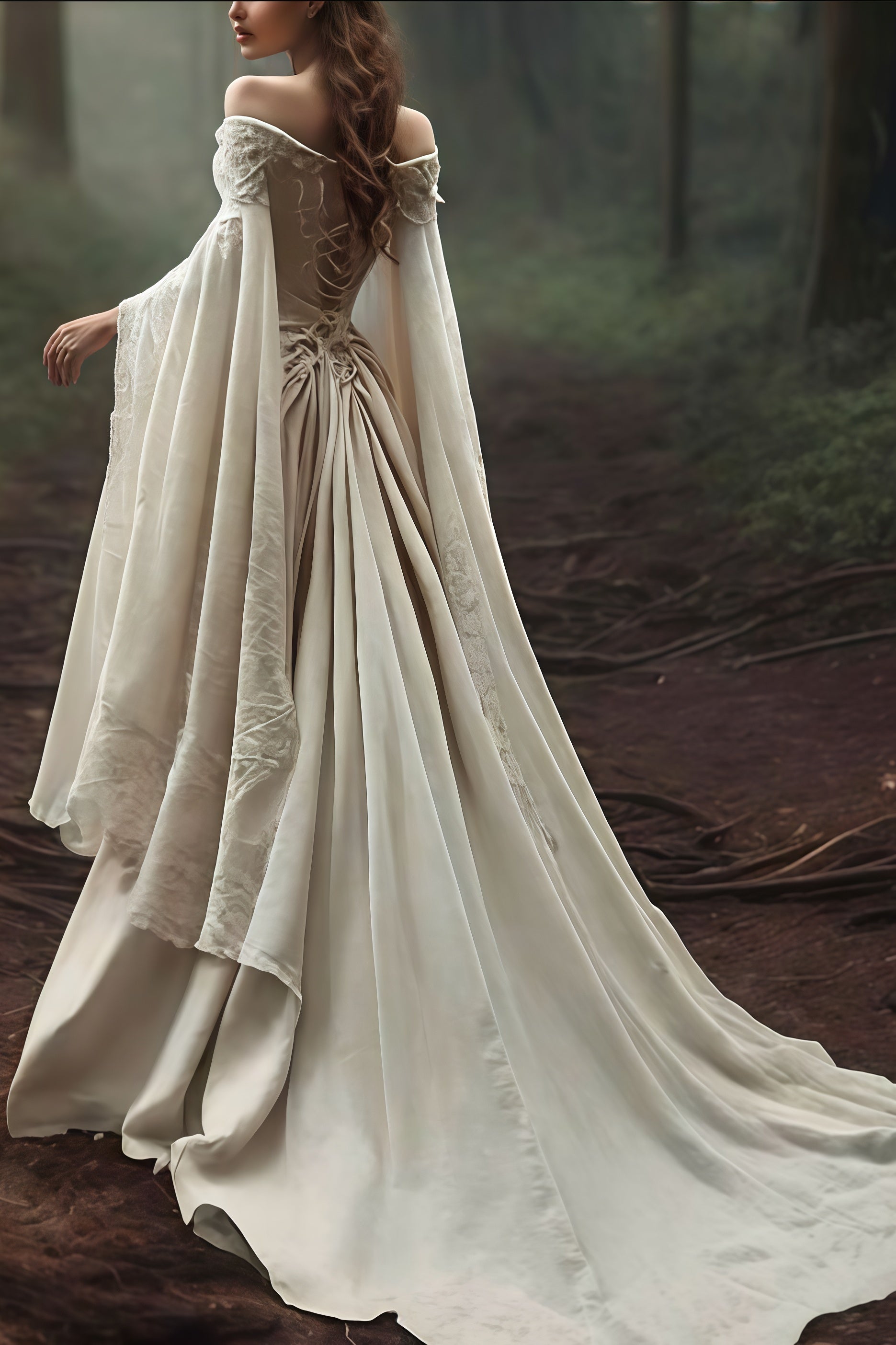 Vintage Off The Shoulder Ivory Lace Wedding Dress Secondary image