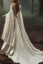 Vintage Off The Shoulder Ivory Lace Wedding Dress