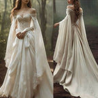 Vintage Off The Shoulder Ivory Lace Wedding Dress