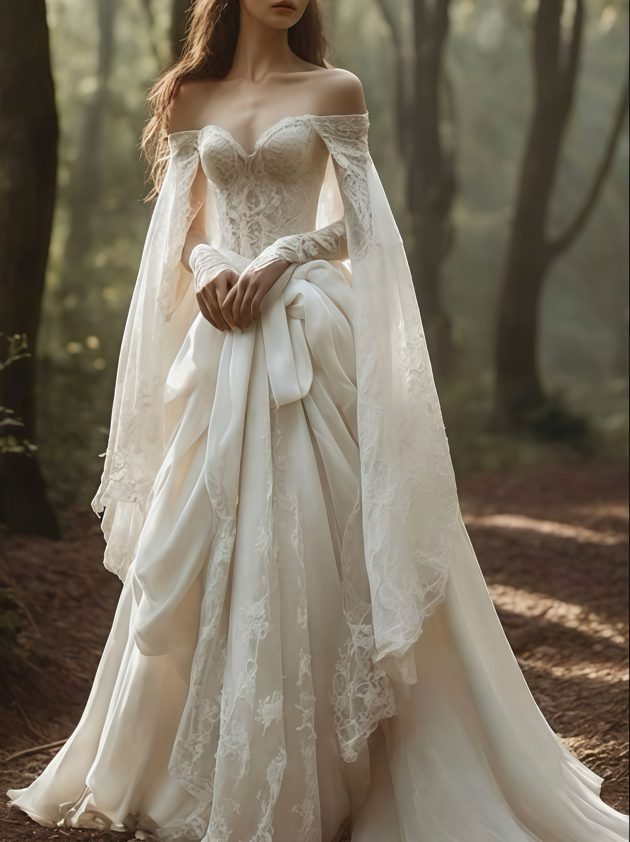 Vintage Off The Shoulder Ivory Lace Wedding Dress