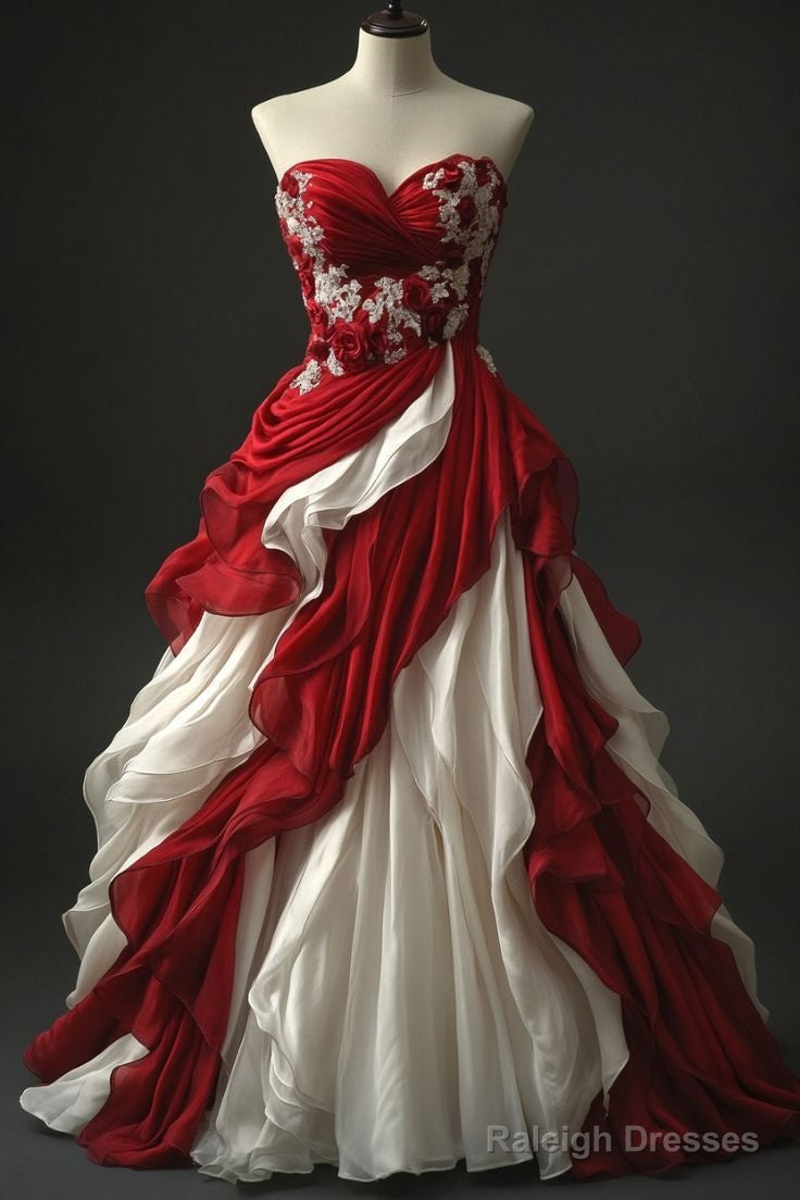 Vintage Patchwork Color A-Line Sweetheart Neck Chiffon Lace Long Prom Dress Evening Dress Secondary image