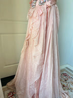 Vintage Pink A-Line Rhinestone Beaded Chiffon Long Formal Prom Dress