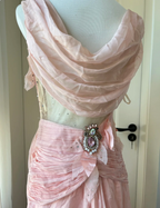 Vintage Pink A-Line Rhinestone Beaded Chiffon Long Formal Prom Dress