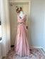 Vintage Pink A-Line Rhinestone Beaded Chiffon Long Formal Prom Dress