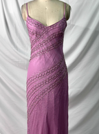 Vintage Pink Mermaid V-Neck Beaded Chiffon Long Formal Prom Dress