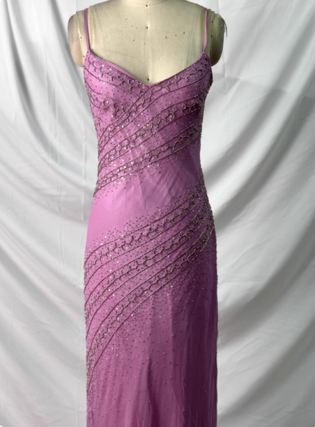 Vintage Pink Mermaid V-Neck Beaded Chiffon Long Formal Prom Dress