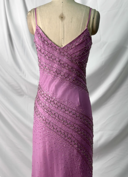 Vintage Pink Mermaid V-Neck Beaded Chiffon Long Formal Prom Dress