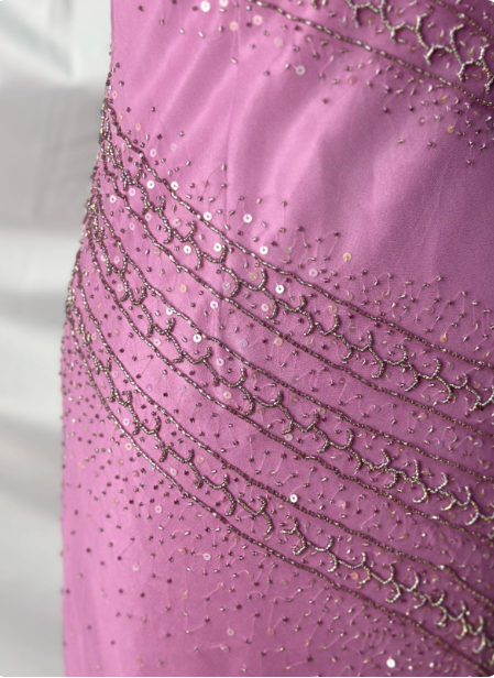 Vintage Pink Mermaid V-Neck Beaded Chiffon Long Formal Prom Dress