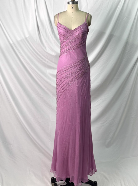 Vintage Pink Mermaid V-Neck Beaded Chiffon Long Formal Prom Dress