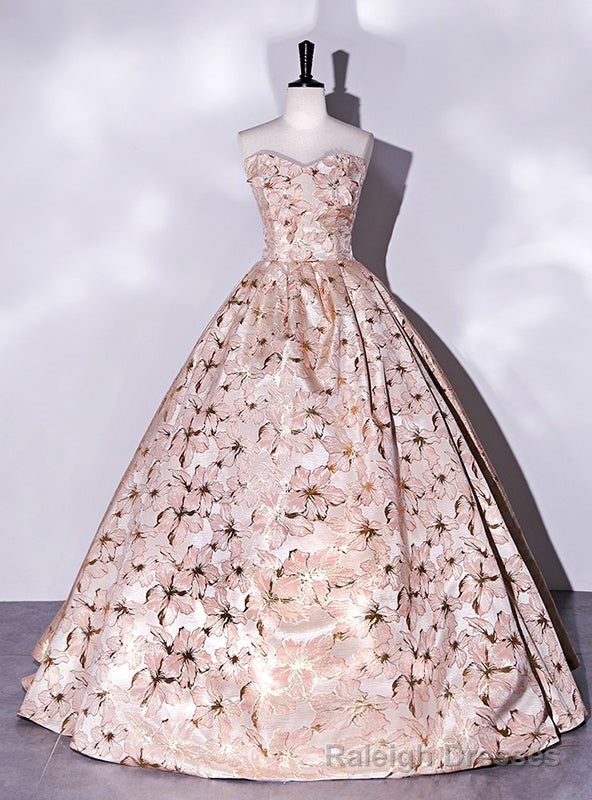 Vintage Pink Print Sweetheart Quinceanera Dress