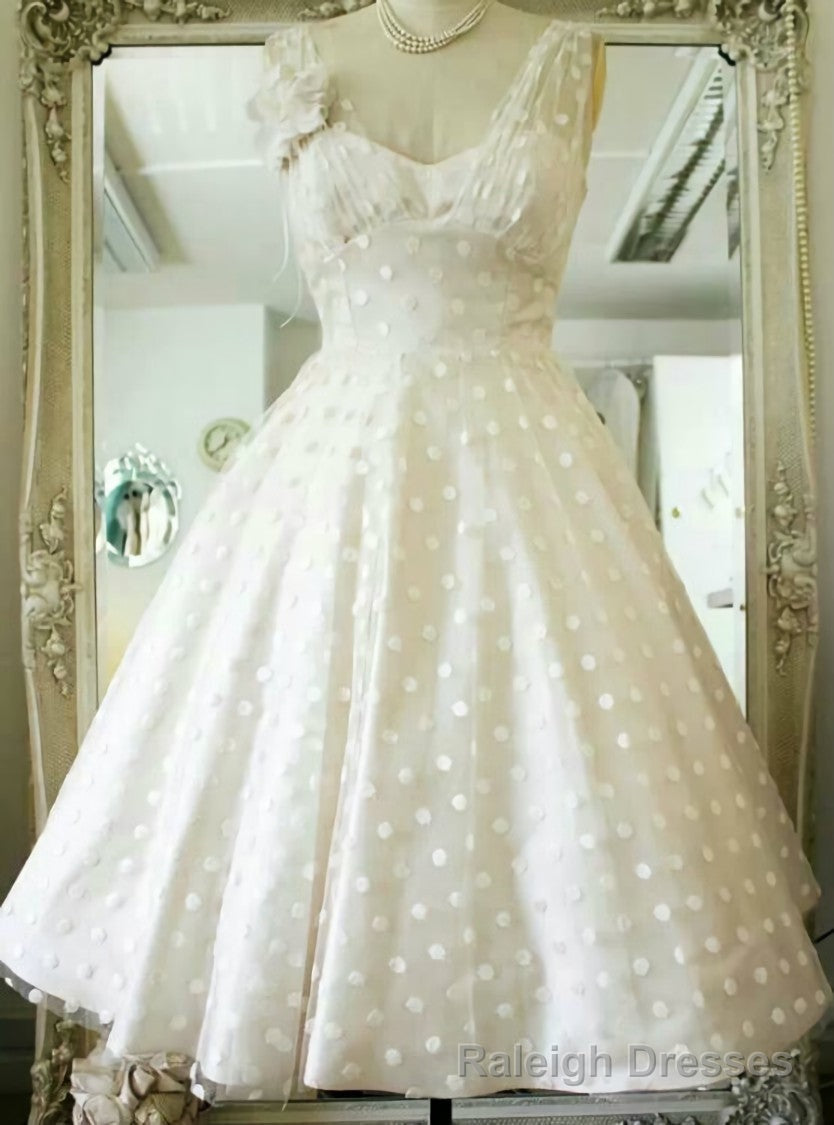 Vintage Polka Dots Tea Length V-neck Backless Wedding Dress Main image