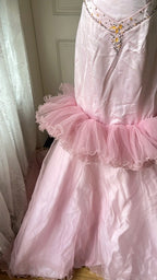 Vintage Princess Pink Mermaid Satin Tulle Train Formal Prom Dress