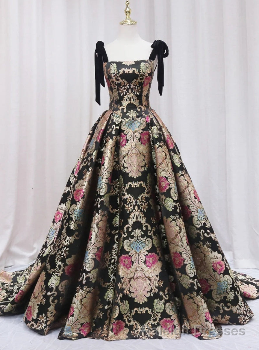 Vintage Print Floral Straps Prom Dress Main image