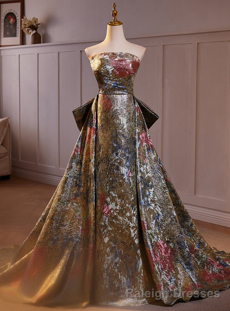 Vintage Print Strapless Prom Dress Main image