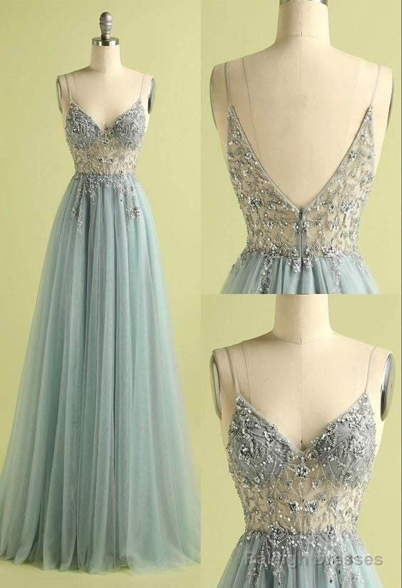 Vintage Prom Dresses, V-Neck Slit Tulle Dress