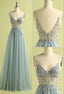 Vintage Prom Dresses, V-Neck Slit Tulle Dress