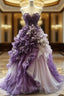 Vintage Purple A-Line Sweetheart Neck Chiffon Beading Long Prom Dress Applique Evening Dress