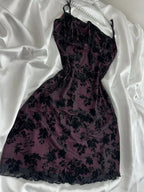 Vintage Purple Black Lace Strap Mini Homecoming Dresses