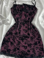 Vintage Purple Black Lace Strap Mini Homecoming Dresses